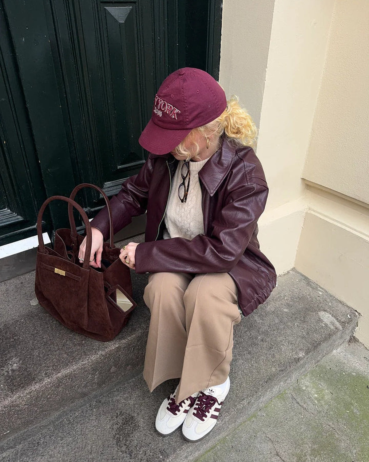 Evelyn Women's Winter Coat | Soft PU leather, Burgundy 2