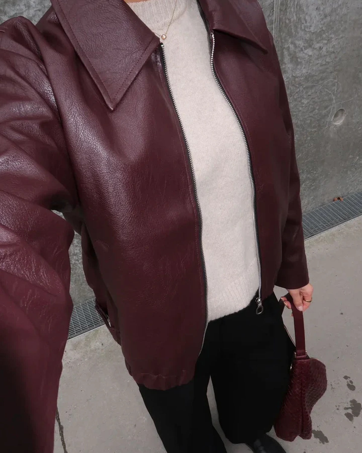 Evelyn Women's Winter Coat | Soft PU leather, Burgundy 3
