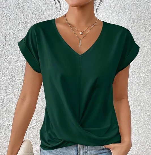 Evina | Loose-fitting women's T-shirt with V-neck and Crossed Detail 0
