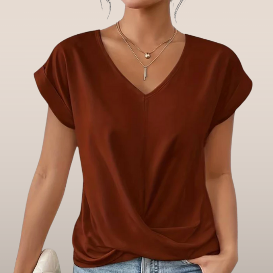 Evina | Loose-fitting women's T-shirt with V-neck and Crossed Detail 1