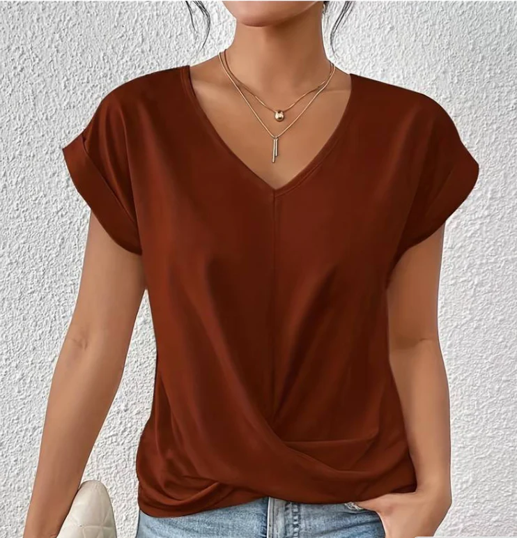 Evina | Loose-fitting women's T-shirt with V-neck and Crossed Detail 2