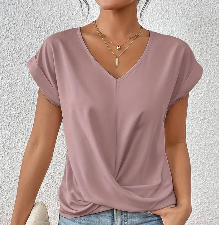 Evina | Loose-fitting women's T-shirt with V-neck and Crossed Detail 3