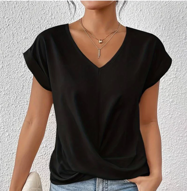 Evina | Loose-fitting women's T-shirt with V-neck and Crossed Detail 6