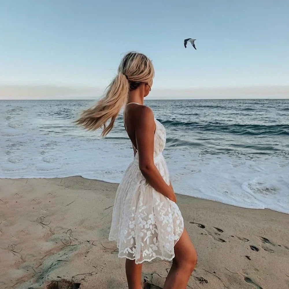 FIORELLA | White lace dress with floral embroidery 1