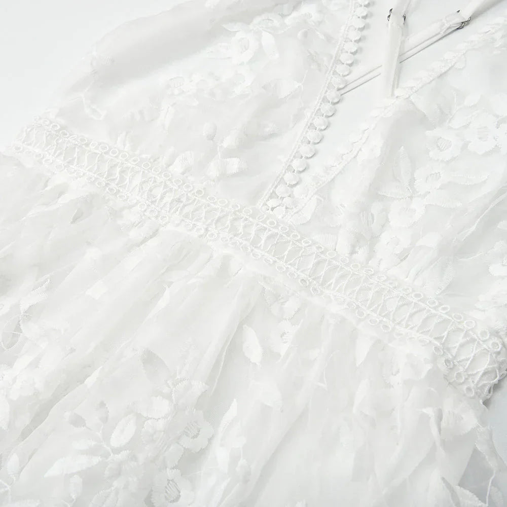 FIORELLA | White lace dress with floral embroidery 2