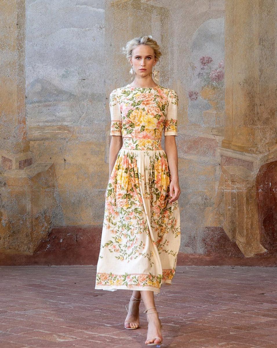 FLORLLA | Floral midi dress with elegant flair 0