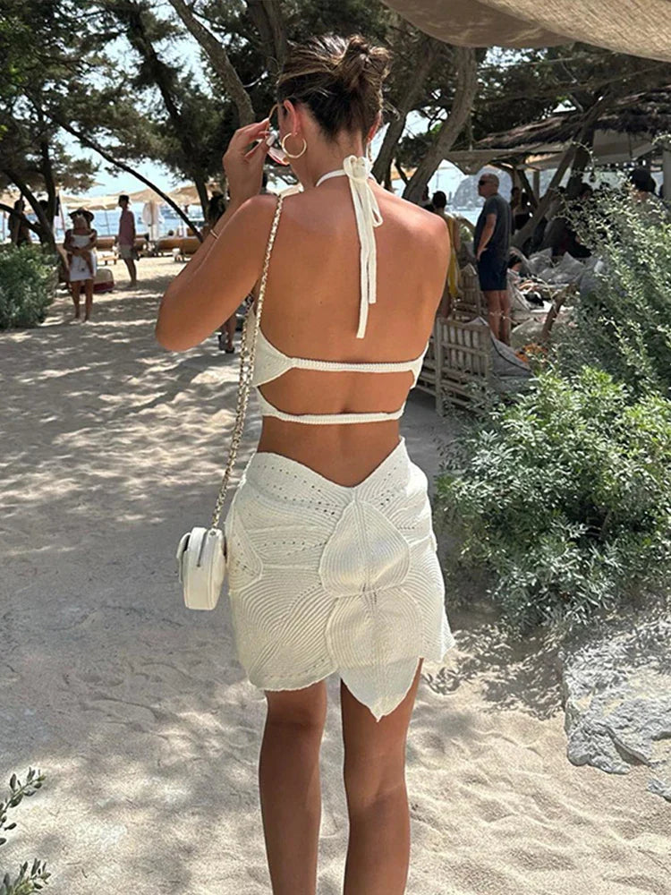Florelle – Sexy Halter Mini Dress with 3D Flowers and Open Back 4