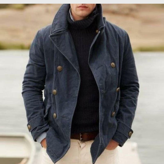 Hector Men's Peacoat | Classic Double Button, High Collar 0