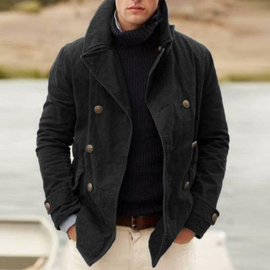 Hector Men's Peacoat | Classic Double Button, High Collar 1