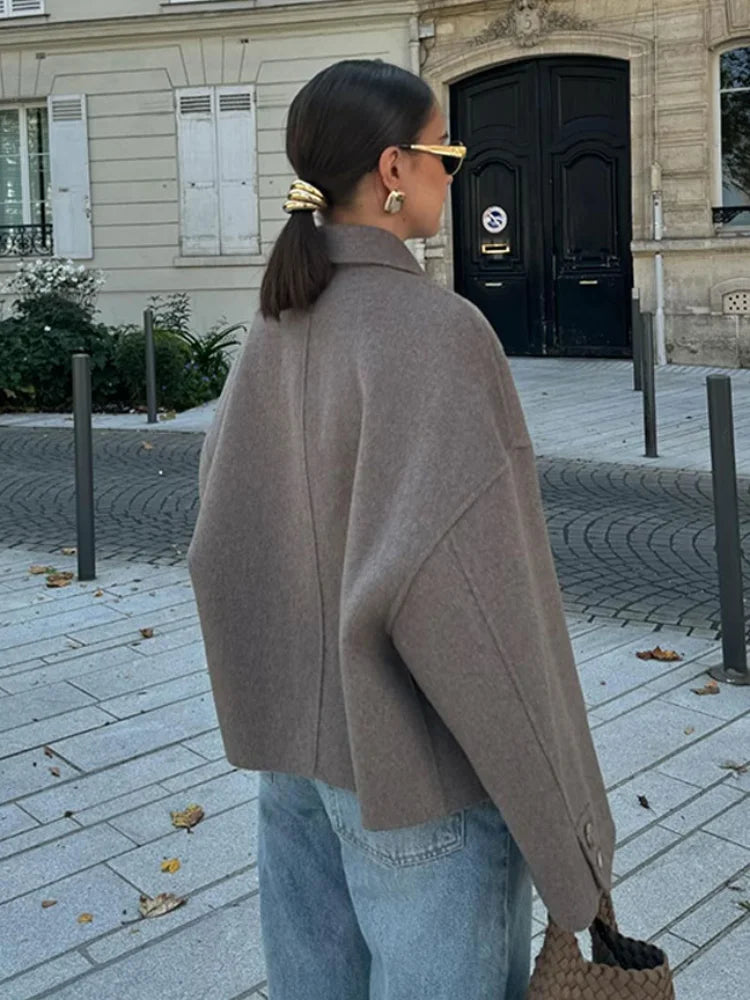 Hélené Women's Winter Coat | Wool Blend, Oversized Collar and Button Fastening 2