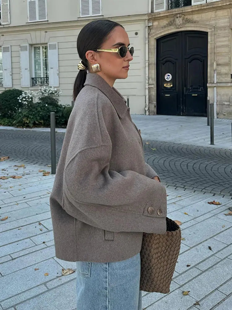 Hélené Women's Winter Coat | Wool Blend, Oversized Collar and Button Fastening 3