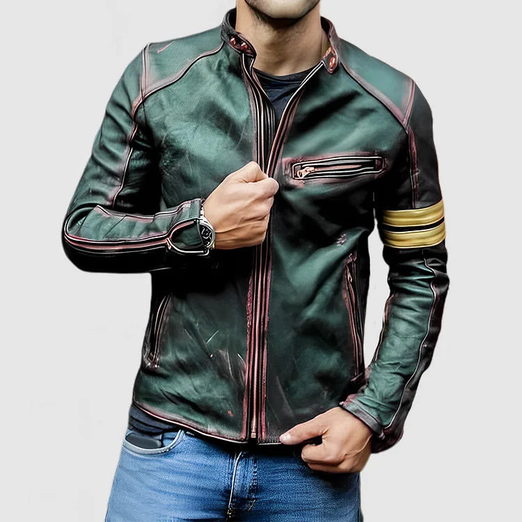 Hendrick Men's Biker Jacket | Color Block Design, Stand-Up Collar 2