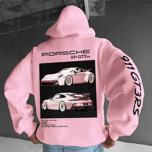 Hoodie with sports car print – Back design with typography and sleeve print 0