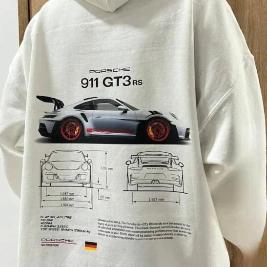 Hoodie with sports car print – Back design with typography and sleeve print 4
