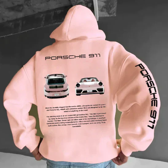 Hoodie with sports car print – Back design with typography and sleeve print 5