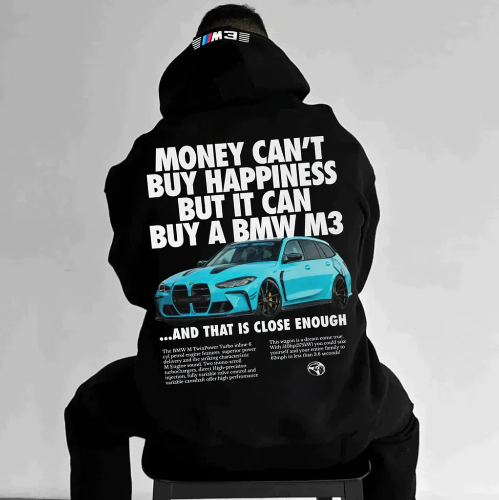 Hoodie with sports car print – Back design with typography and sleeve print 6