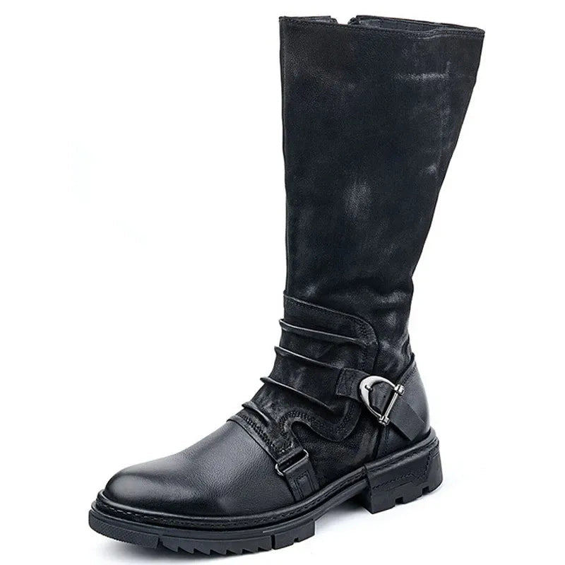 Hugo Black High Boots for Men | Stylish PU Leather, 30 cm High 1