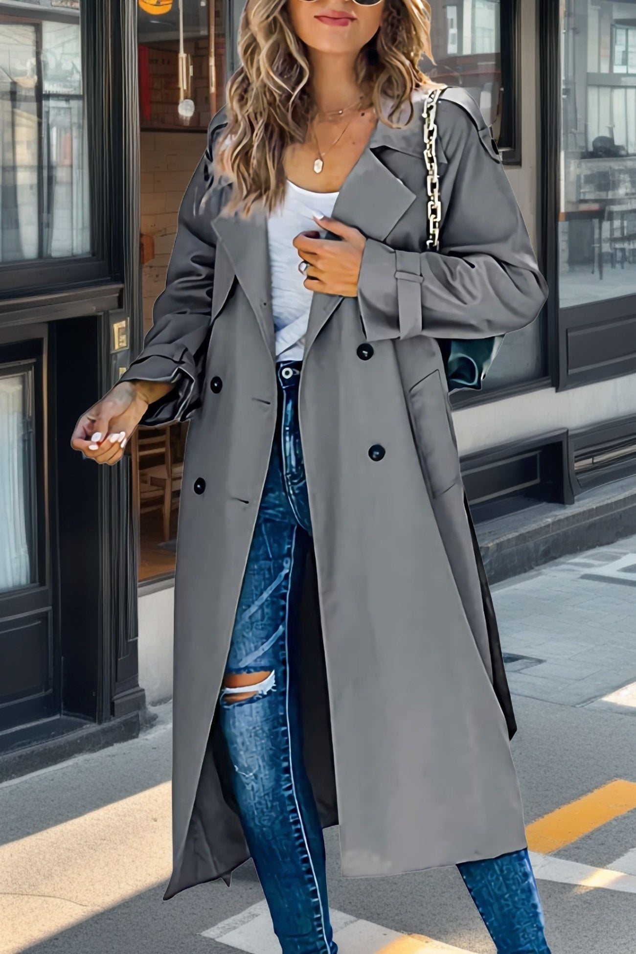 Iris Women's Trench Coat | Breathable Polyester, Double-Breasted Black 2