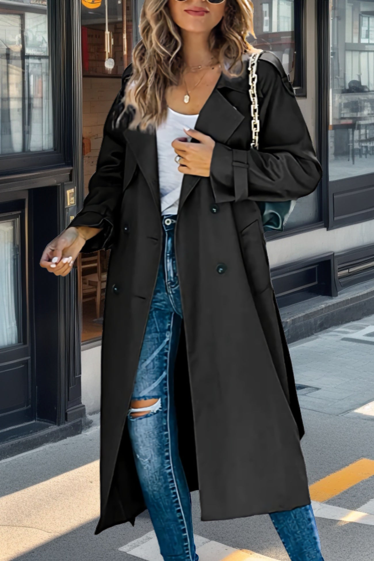 Iris Women's Trench Coat | Breathable Polyester, Double-Breasted Black 5