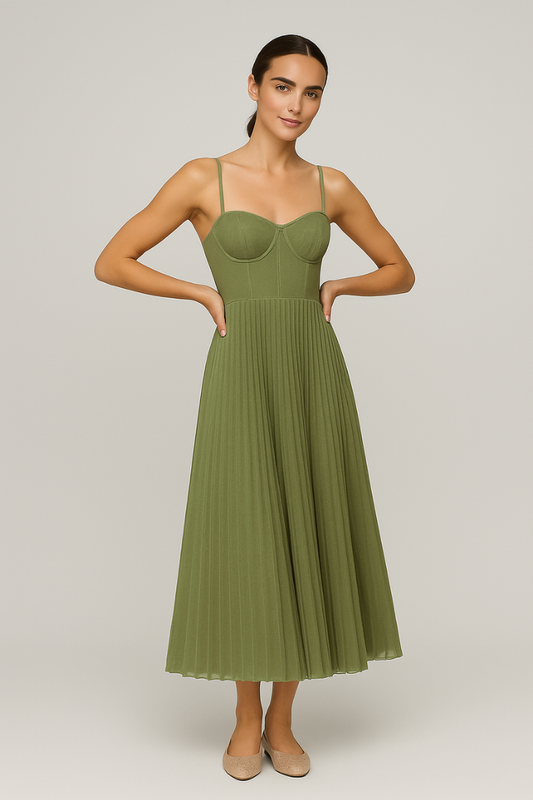 Isabelle | Flared Midi Dress with Pleated Tulle Bustier for Festive Elegance 0