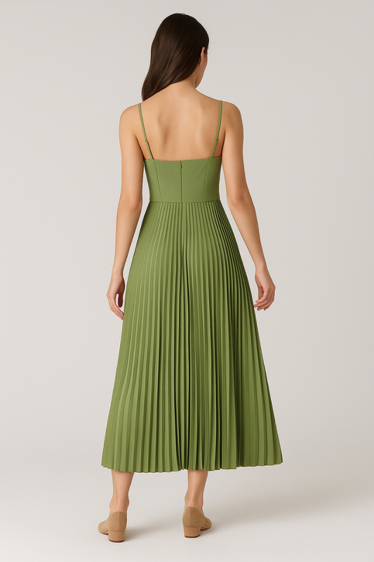 Isabelle | Flared Midi Dress with Pleated Tulle Bustier for Festive Elegance 1