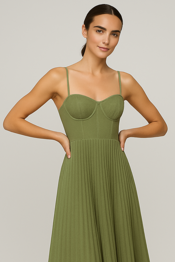 Isabelle | Flared Midi Dress with Pleated Tulle Bustier for Festive Elegance 3