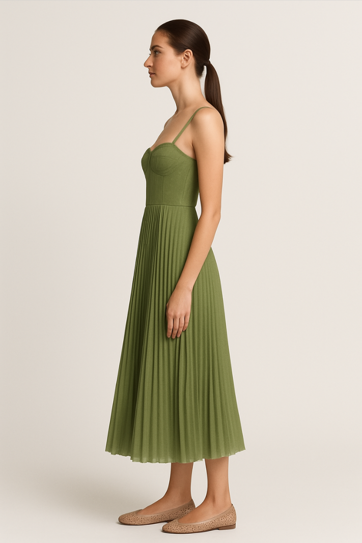 Isabelle | Flared Midi Dress with Pleated Tulle Bustier for Festive Elegance 4