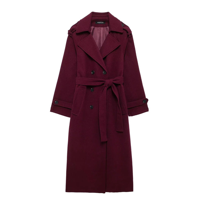 Isla Women's Winter Coat | Burgundy, Long and Elegant Polyester-Wool Blend 0