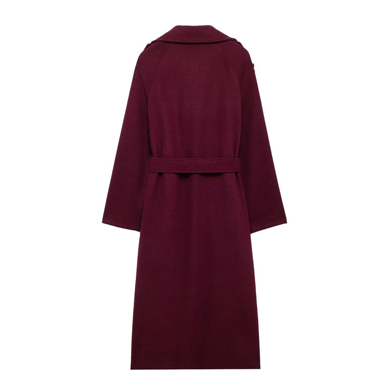 Isla Women's Winter Coat | Burgundy, Long and Elegant Polyester-Wool Blend 2
