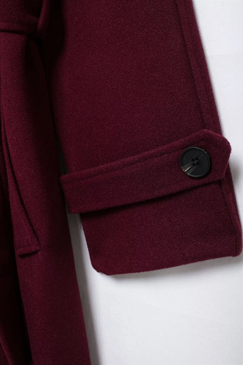 Isla Women's Winter Coat | Burgundy, Long and Elegant Polyester-Wool Blend 3