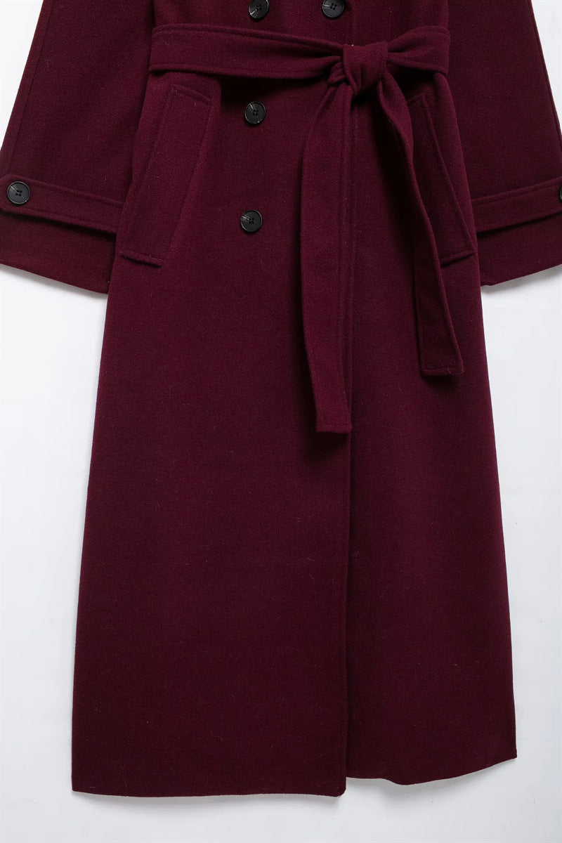 Isla Women's Winter Coat | Burgundy, Long and Elegant Polyester-Wool Blend 4