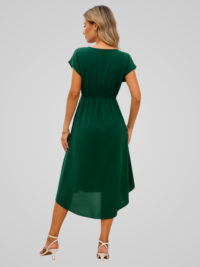 Ivy Sage | Airy Midi Dress with V-neck in Fresh Green Shade 1