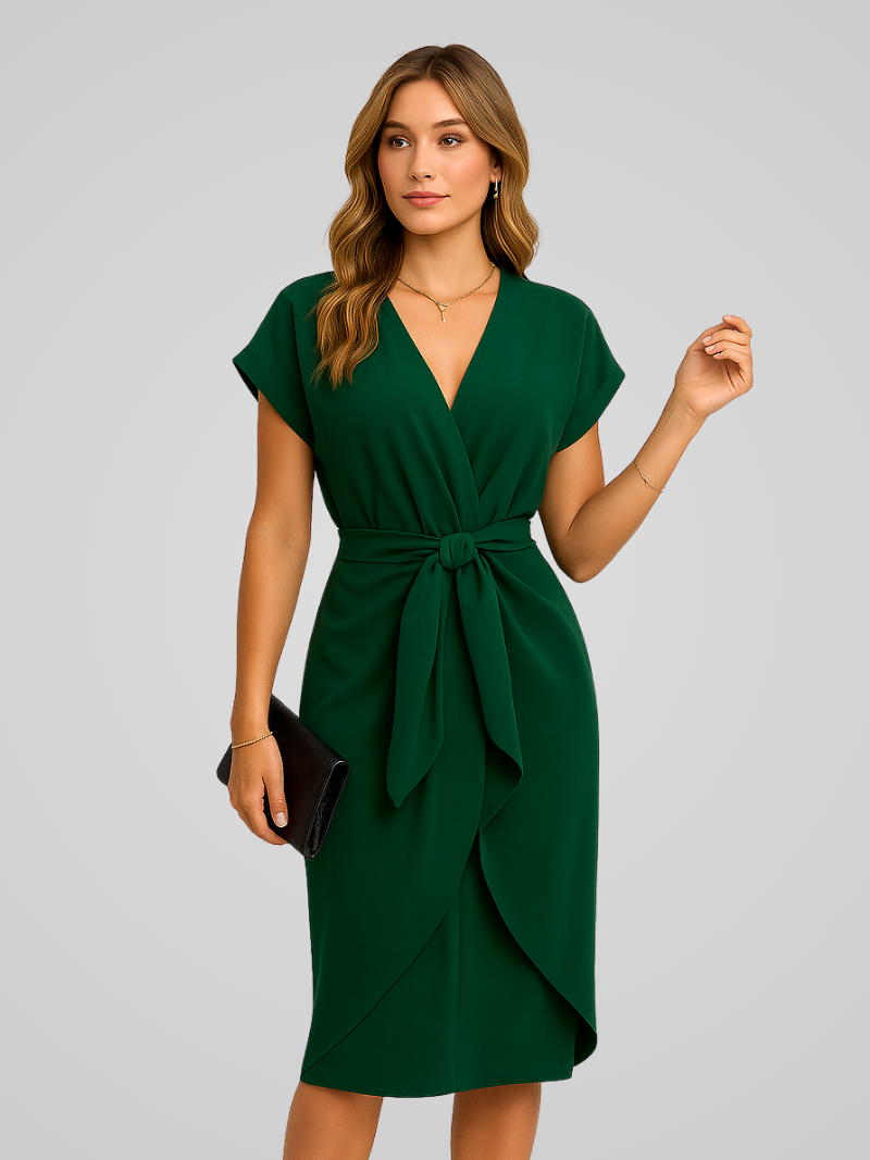 Ivy Sage | Airy Midi Dress with V-neck in Fresh Green Shade 2