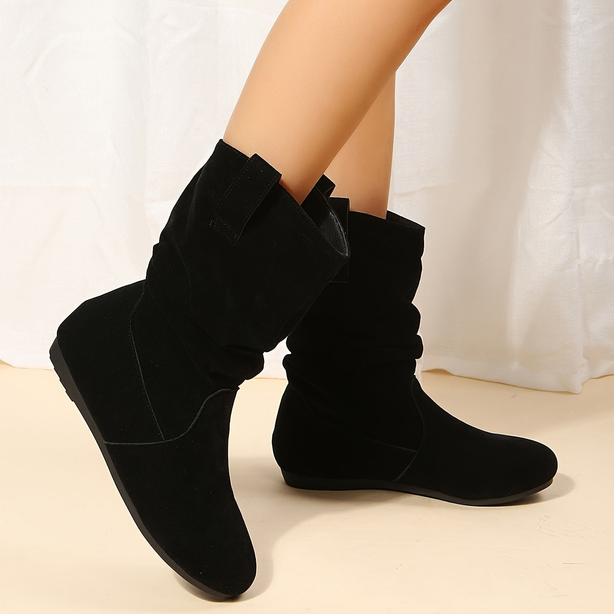 Jacy Women's Ankle Boots | Soft Black Suede with Pleat Details 3