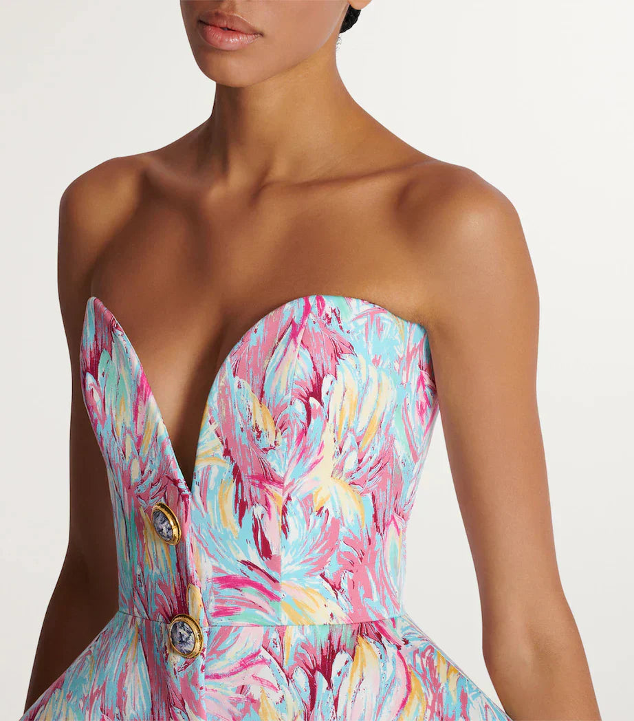 LEONTINA | Sculptural Strapless Mini Dress with Abstract Print 4