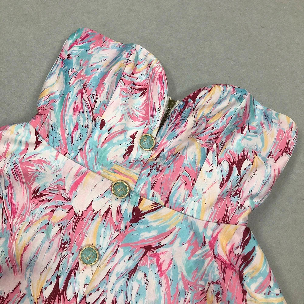 LEONTINA | Sculptural Strapless Mini Dress with Abstract Print 5