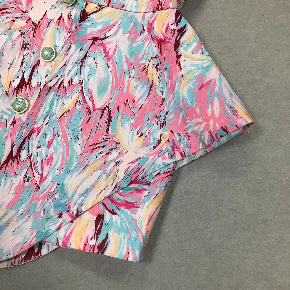 LEONTINA | Sculptural Strapless Mini Dress with Abstract Print 6