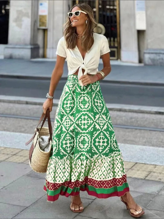 LIORA | Midi skirt with retro print and playful ruffles 0