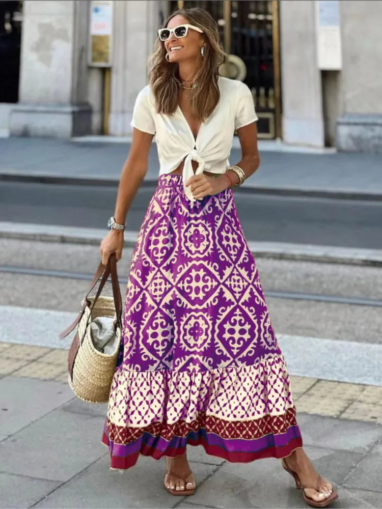 LIORA | Midi skirt with retro print and playful ruffles 2