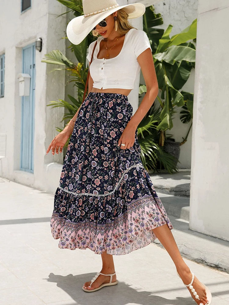 LIORA | Midi skirt with retro print and playful ruffles 3