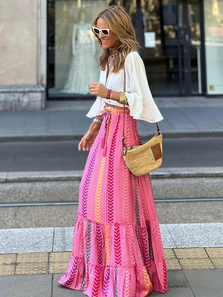 LIORA | Midi skirt with retro print and playful ruffles 8