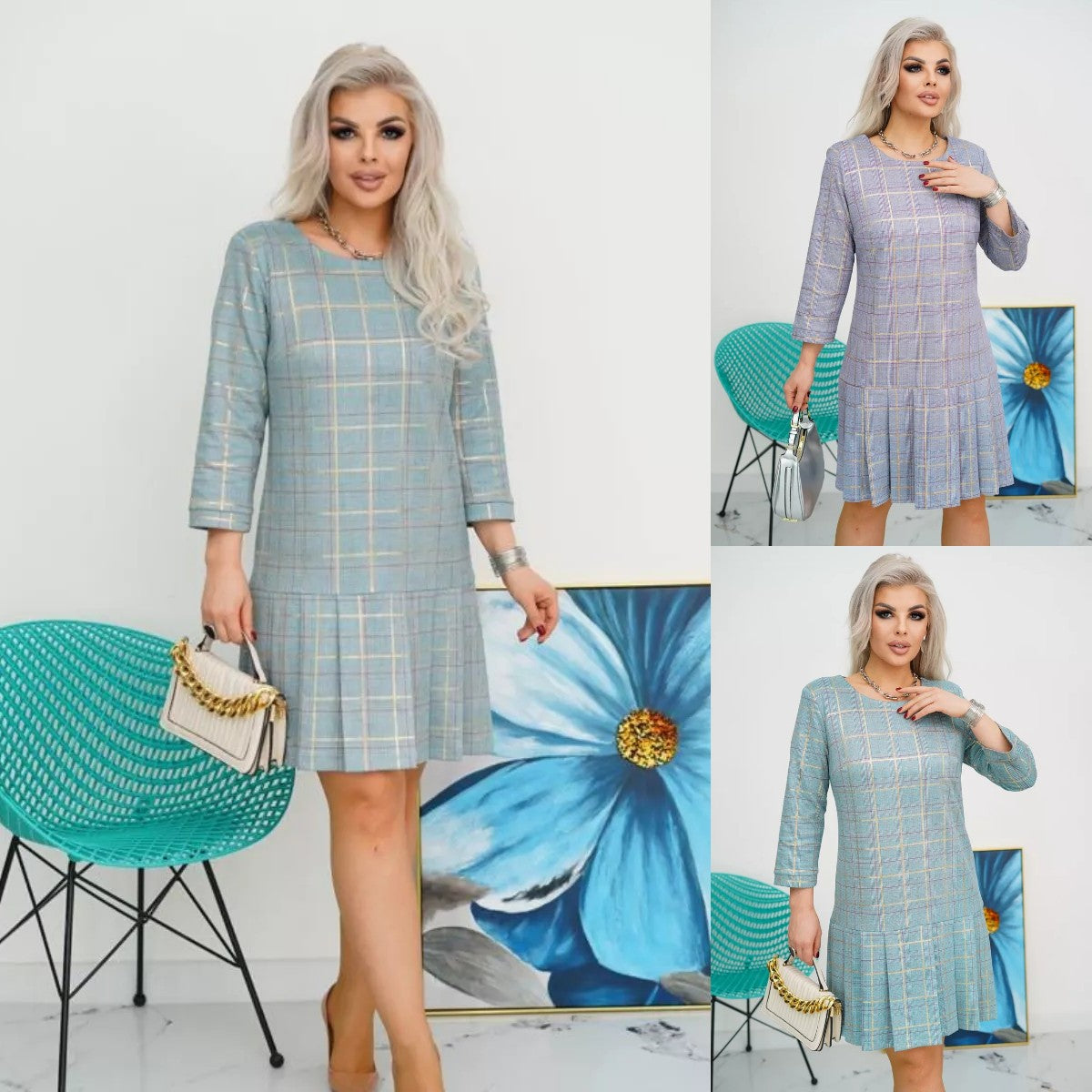 LISETTE | Checked A-line dress with charming pleats 3