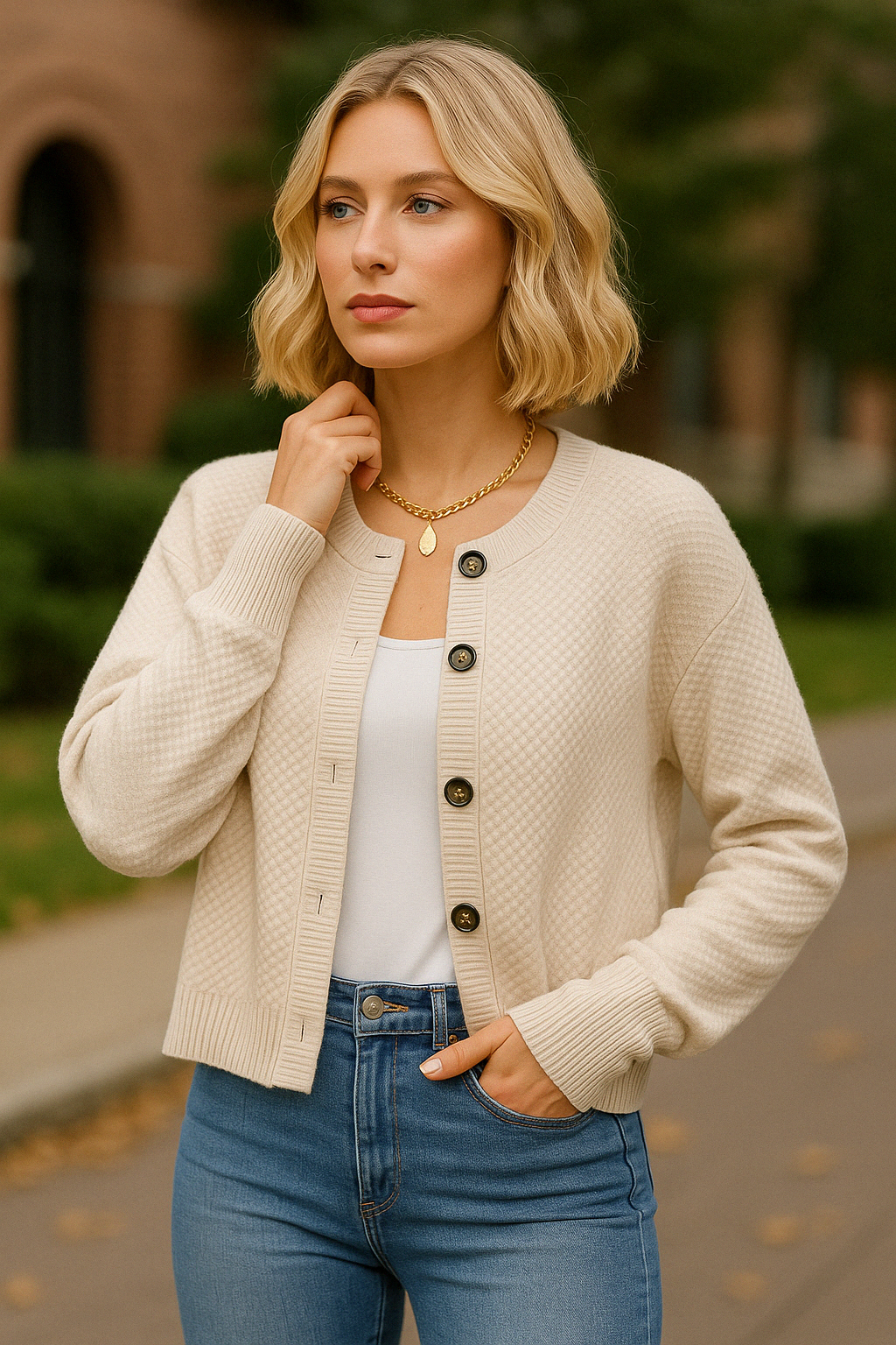 LOÏSE | Knitted cardigan with chunky buttons and a relaxed fit 1