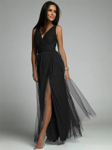 LORENA | Maxi evening dress with V-neck and flowing fit 0