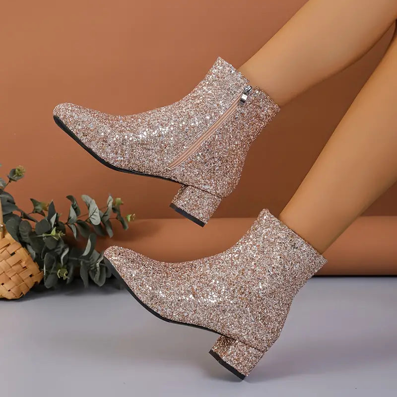 LUNETTA | Glitter Ankle Boots with Block Heel 1
