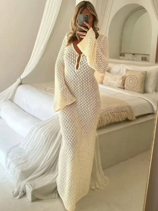 LYSSA | Knitted and Crocheted Beach Dress with V-Neck and Open Back 1