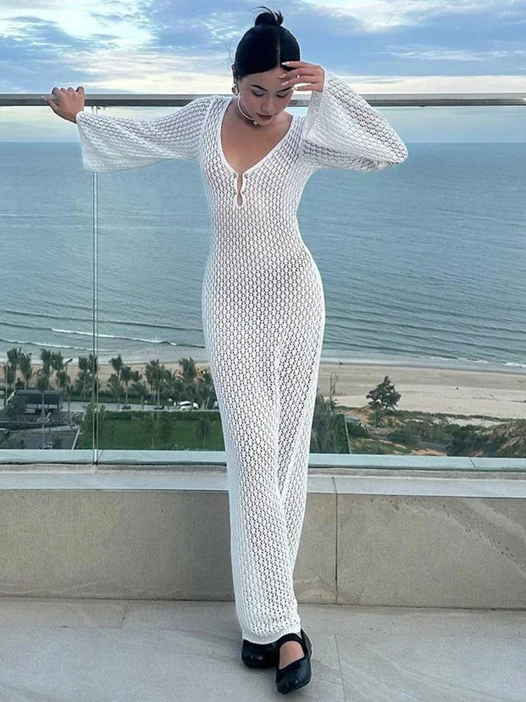LYSSA | Knitted and Crocheted Beach Dress with V-Neck and Open Back 3