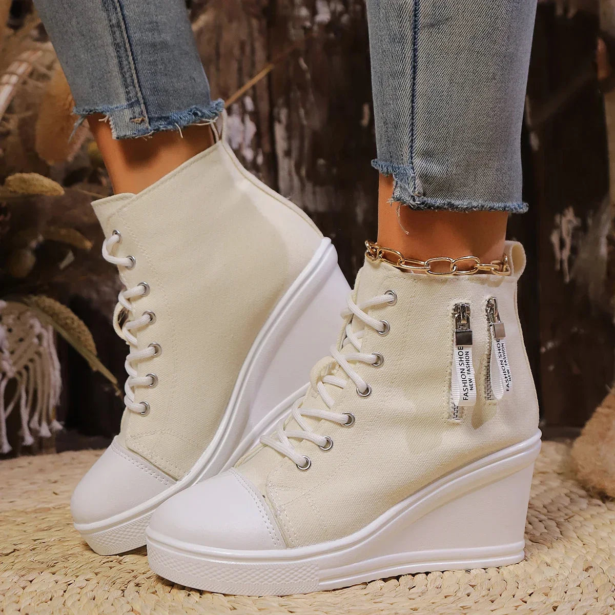 LYZANE | Elegant wedge sneaker with zip and hidden heel 0