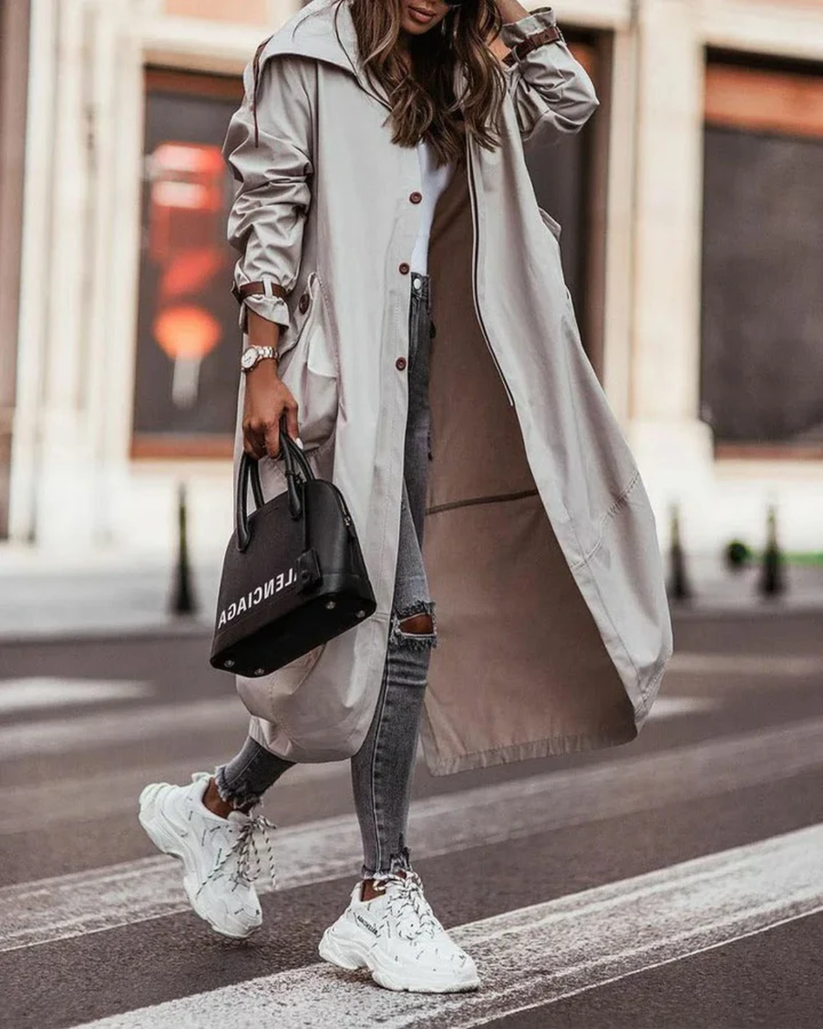 Lina Women's Trench Coat | Waterproof With Hood, Long Trench Coat Women Black 2