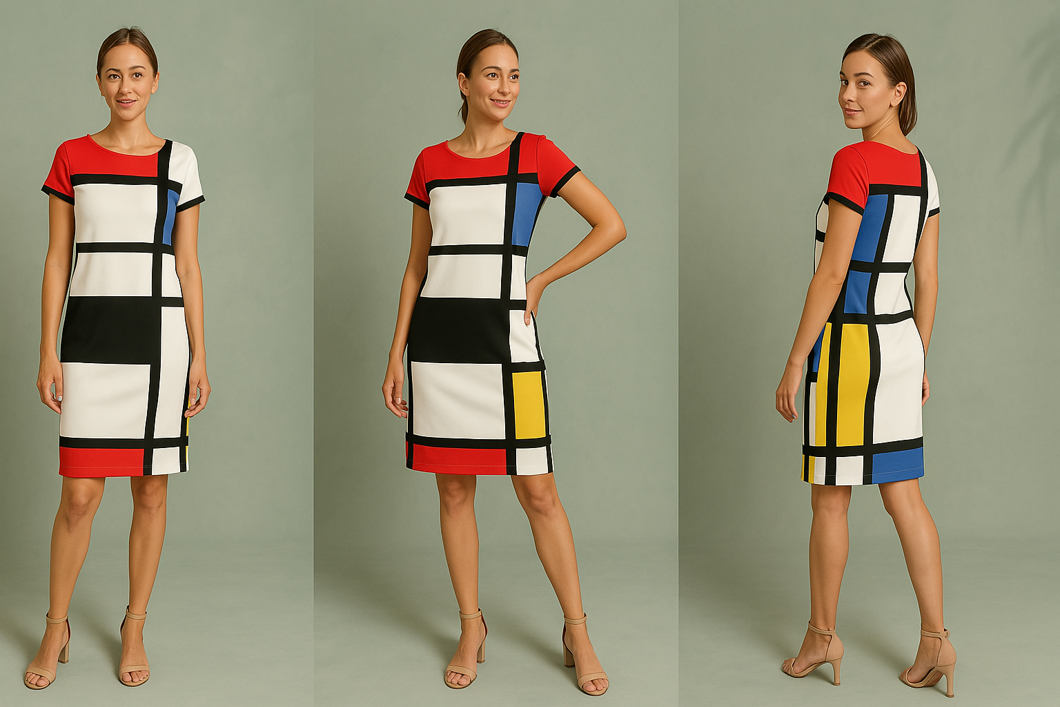 Lina – Retro Mini Dress with Mondrian Print 1